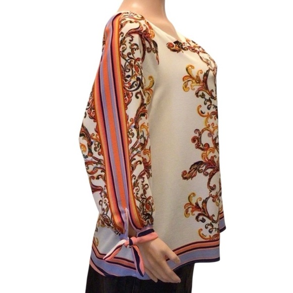 Figueroa & Flower Boho Banded V-Neck 3/4 Tied Cuff Sleeve Peasant Top Size XL - Picture 3 of 7
